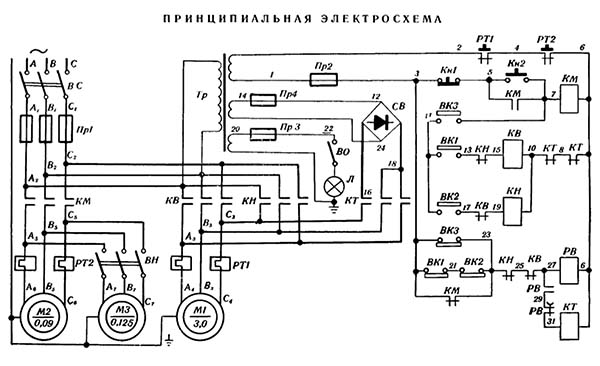 Принципиальная електрична схема токарно-гвинторізного верстата 1И611П 1И611П Схема електрична токарно-гвинторізного верстата